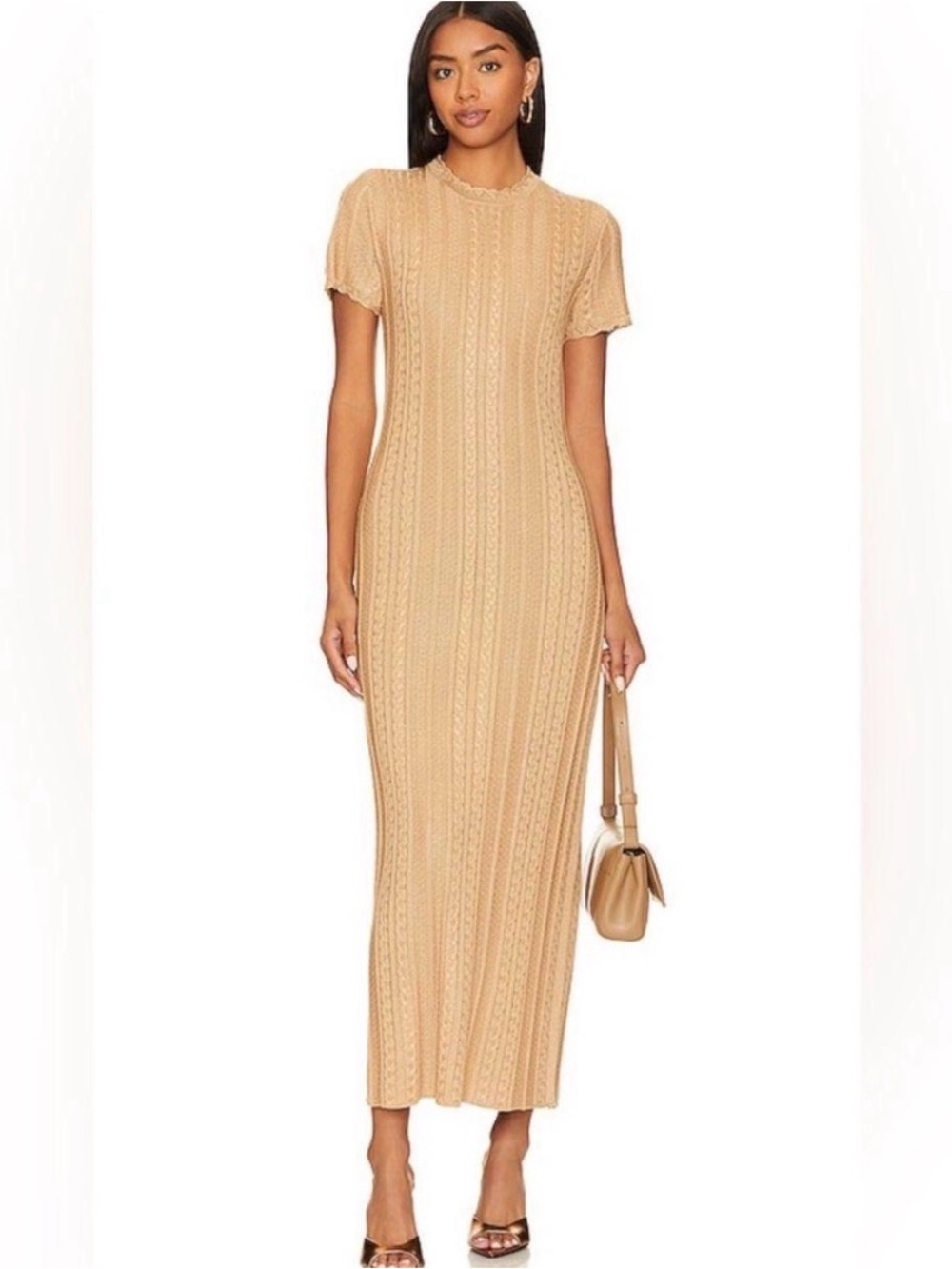 Show Me Your MuMu Tan Shimmer Cable Knit Maxi Dress